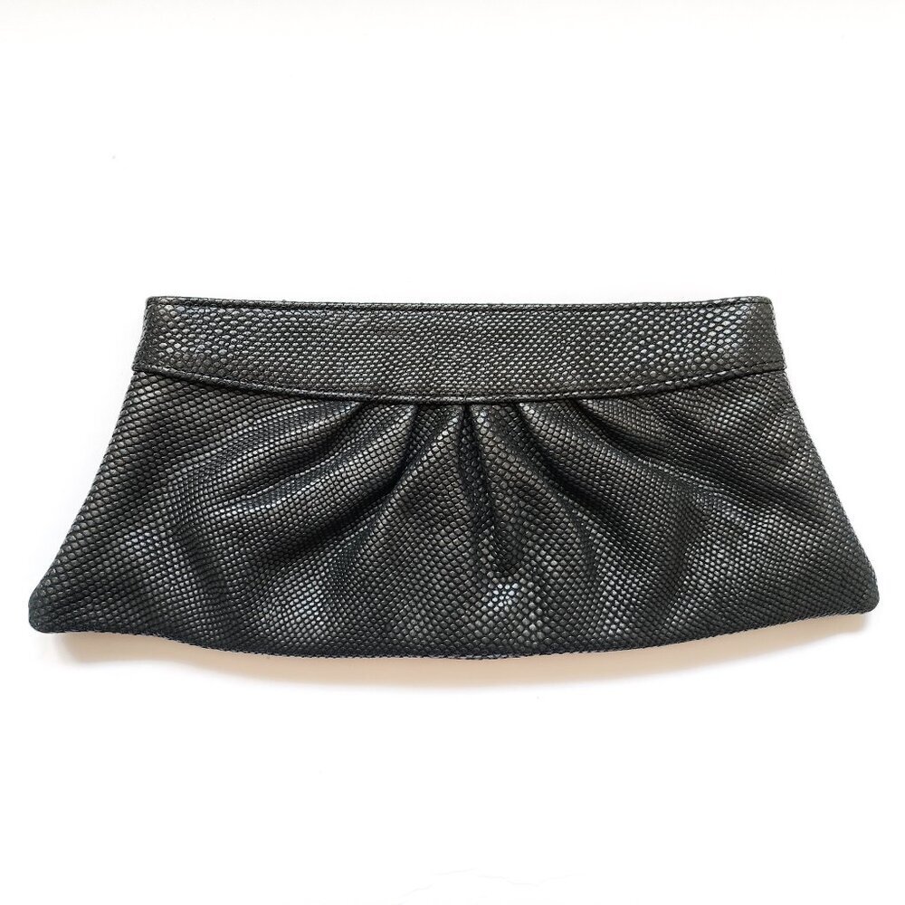 LAUREN MERKIN Black Textured Leather 6 x 14‎ Hinged Clutch